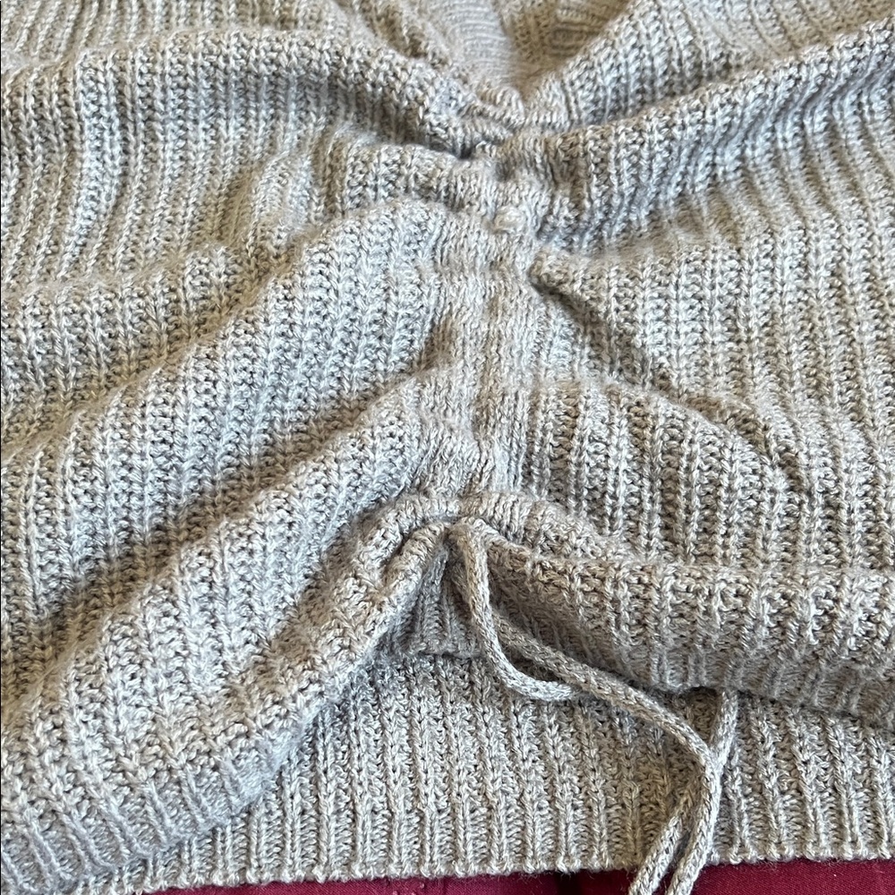 V-Neck Drawstring Ribbed Women's Sweater - Geay - Picture 2 of 5